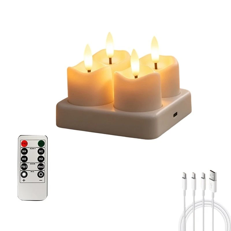 T21C 4/6PCS LED Tea Light Candles Rechargeable Flameless Candles Home Decor Flickering Electronic Candle Lamp
