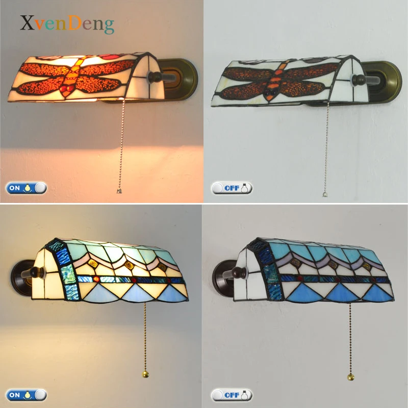 Mediterranean Tiffany Wall Lamp Vintage Stained Glass Wall Sconce Living Room Bedroom Wall Lights for Home Decor Mirror Light