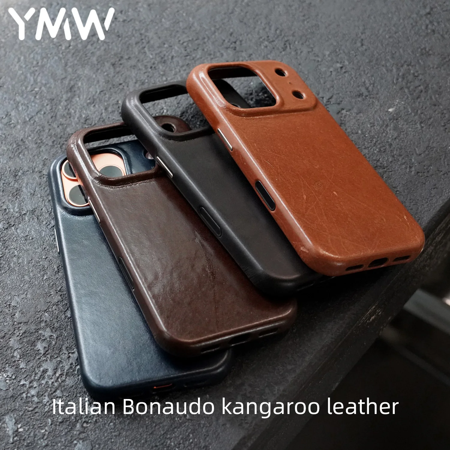 YMW Scars Italian Kangaroo Genuine Leather Case for iPhone 17 16 15 Pro Max Magnetic Handmade Phone Cover
