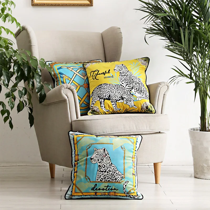 

Blue Velvet Pillows Jungle Cushion Case YelloW Decorative Pillow Cover For Sofa Island Vocation Tropical Room Home Decoration