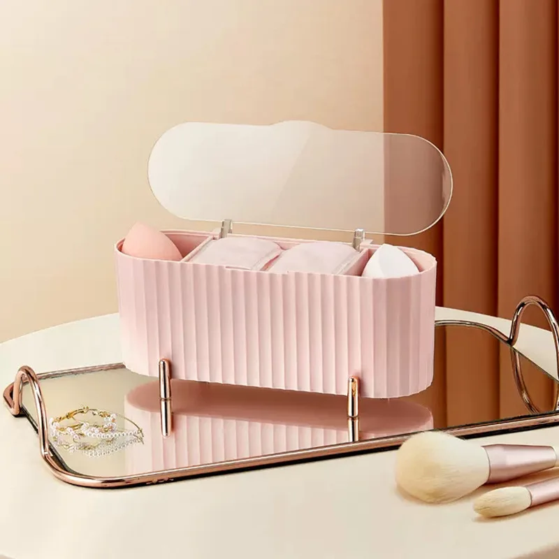Support organisateur de coton-tige, boîte de rangement pour tampons de coton, boîte de maquillage en papier dissolvant Transparent avec couvercle, maquillage de bureau anti-poussière
