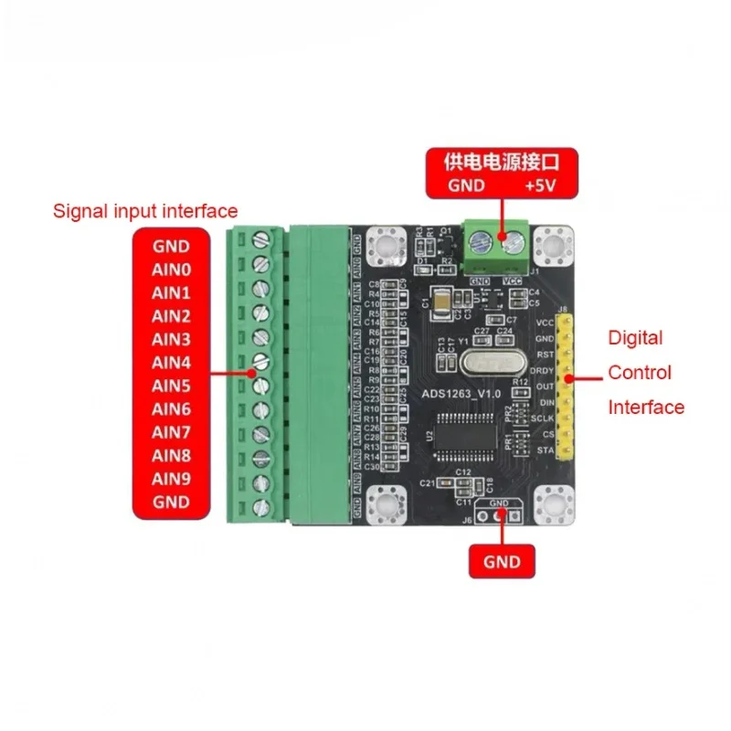 وحدة ADS1263 10 قنوات 32_24 بت 38K دقة منخفضة السرعة ADC الحصول على البيانات وحدة تحويل تناظرية إلى رقمية