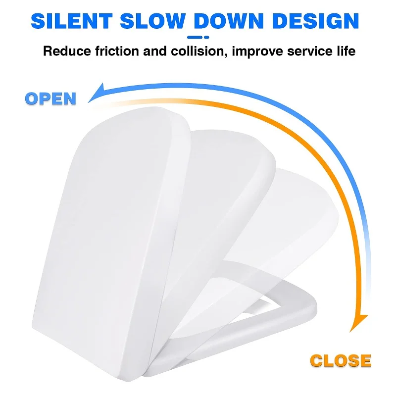 مقعد مرحاض مربع سريع التحرير، ناعم، سهل التنظيف - غطاء مرحاض مدمج متين مضاد للبكتيريا، حمام مقاوم للخدش