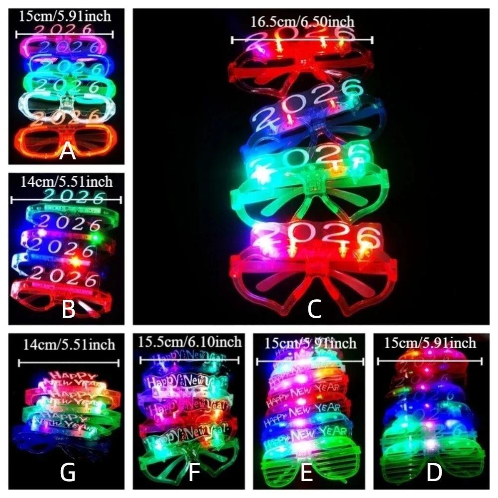 LED lueur 2026 nouvel an lueur lunettes numéro lettre ornements photographiques 2026 LED lueur lunettes coloré éclairer