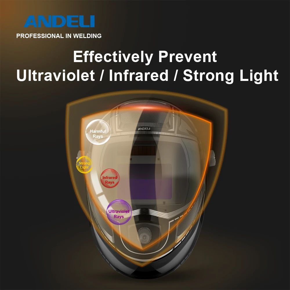ANDELI قناع لحام كبير للعرض لون حقيقي 4 مستشعر قوس خوذة لحام سواد تلقائي 1/1/1/2 لـ TIG MIG ARC طحن البلازما #4