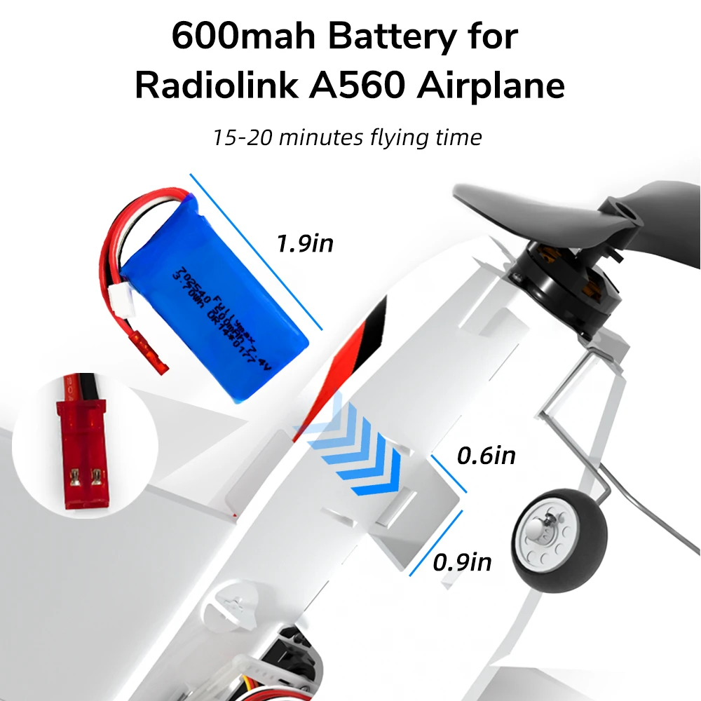 Radiolink 1700mAH 2S Battery for Transmitters RC8X & FULLYMAX 7.4V 2S 600mAh Lipo JST Connector for Radiolink A560 Fixed Wing