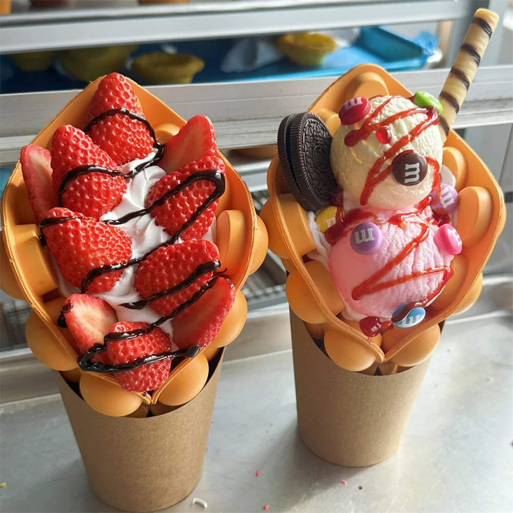 Fruits Bubble Waffle Model Ice Cream Order Display Sample Decoration Artificial Plastic Street Snacks Long Life Whipped Cream