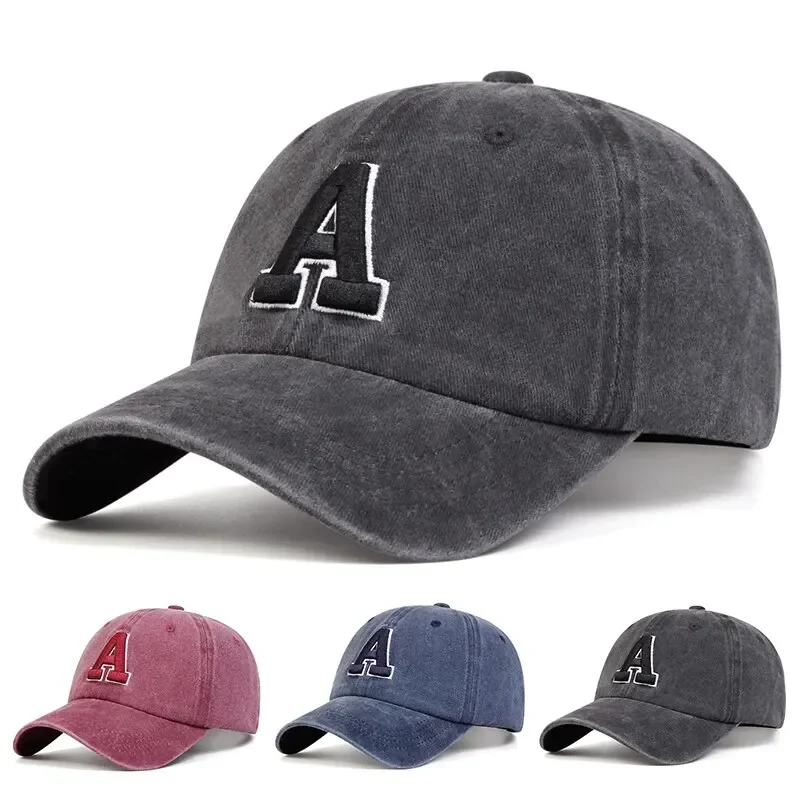 Unisex A Letter Embroidery Wash Baseball Caps Spring and Autumn Outdoor Adjustable Casual Hats Sunscreen Hat Adorno beisbol