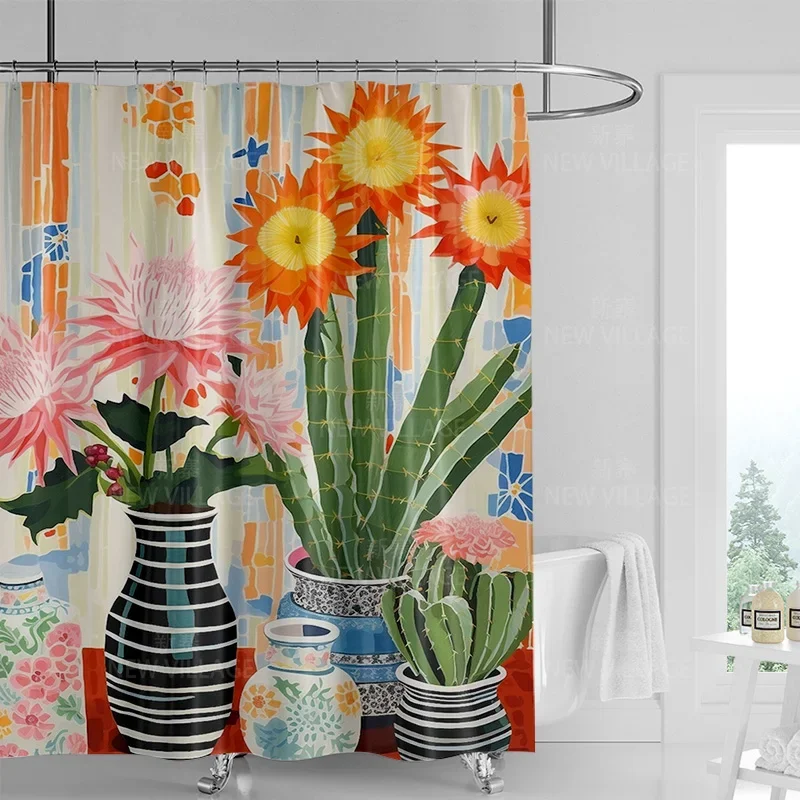 

Занавески для ванной комнаты в богемном стиле с растениями, занавески для душа с цветочным узором и принтом, водонепроницаемые тканевые занавески для душа 180x200 см