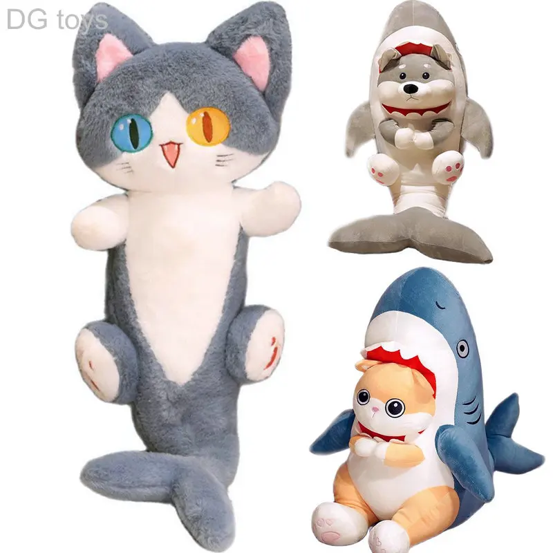 Único diferentes ojos de colores Cosplay cola de tiburón gato Plushies peluche lindo ballena gato Shiba Inu perro cojín niño