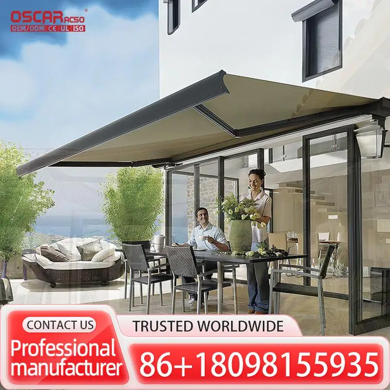 

Large Size Retractable Aluminum Awning with Remote Control Full Cassette for Patio Garden Balcony Retractable Awning
