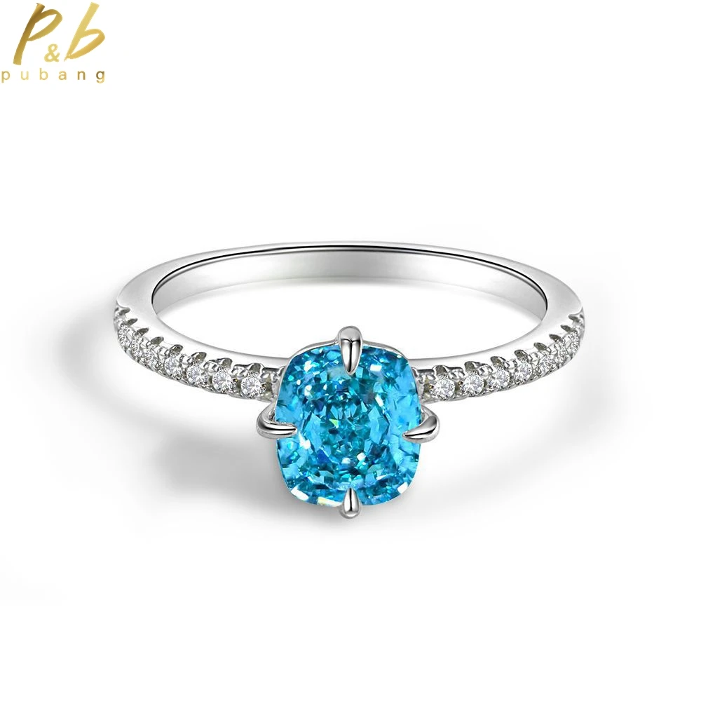 

PuBang Fine Jewelry 925 Sterling Silver Cushion Cut Gem Diamond Ring Created Moissanite for Women Anniversary Gift Free Shipping