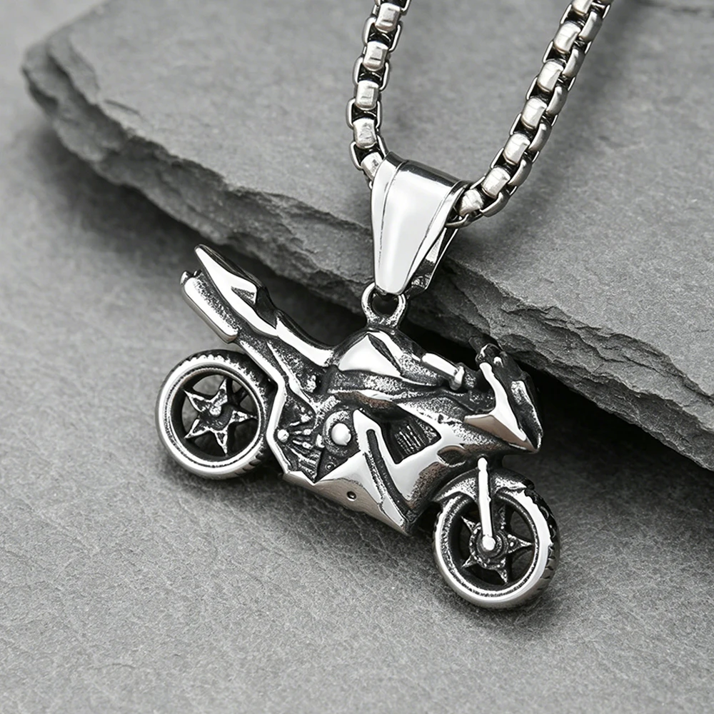 Hip Hop Rock Motorcycle Pendant 316l Stainless Steel Rider Route66 Necklace New in For Women Fashion Jewelry Gifts Wholesale