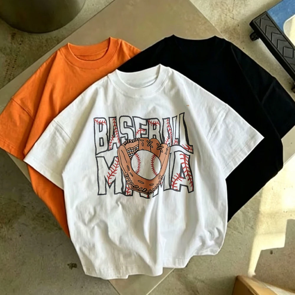 Baseball Mama Graphic T Shirt Baseball Glove Stitch Letter Print Oversized Loose Cotton Short Sleeve Tee Retro Sport