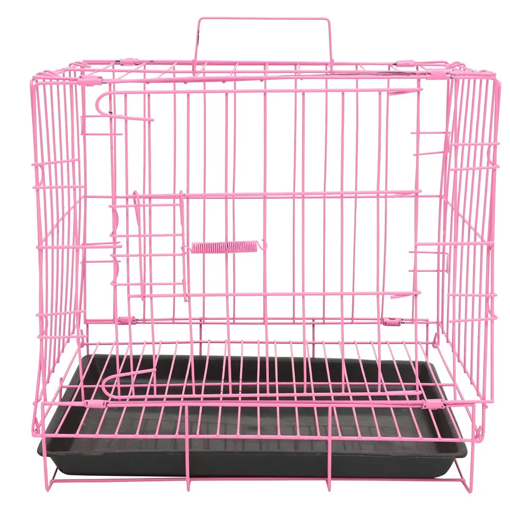 

Pet Cage Dog Crates for Small Medium Dogs Cats Metal Pink Wire Travel Foldable Durable Indoor Outdoor Use Ventilation