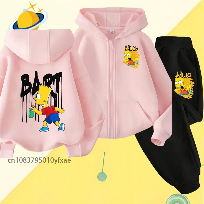 Simpson Barter children zipper hoodie set cartoon print autumn winter long sleeve sweatshirt boys girls trend handsome wind top