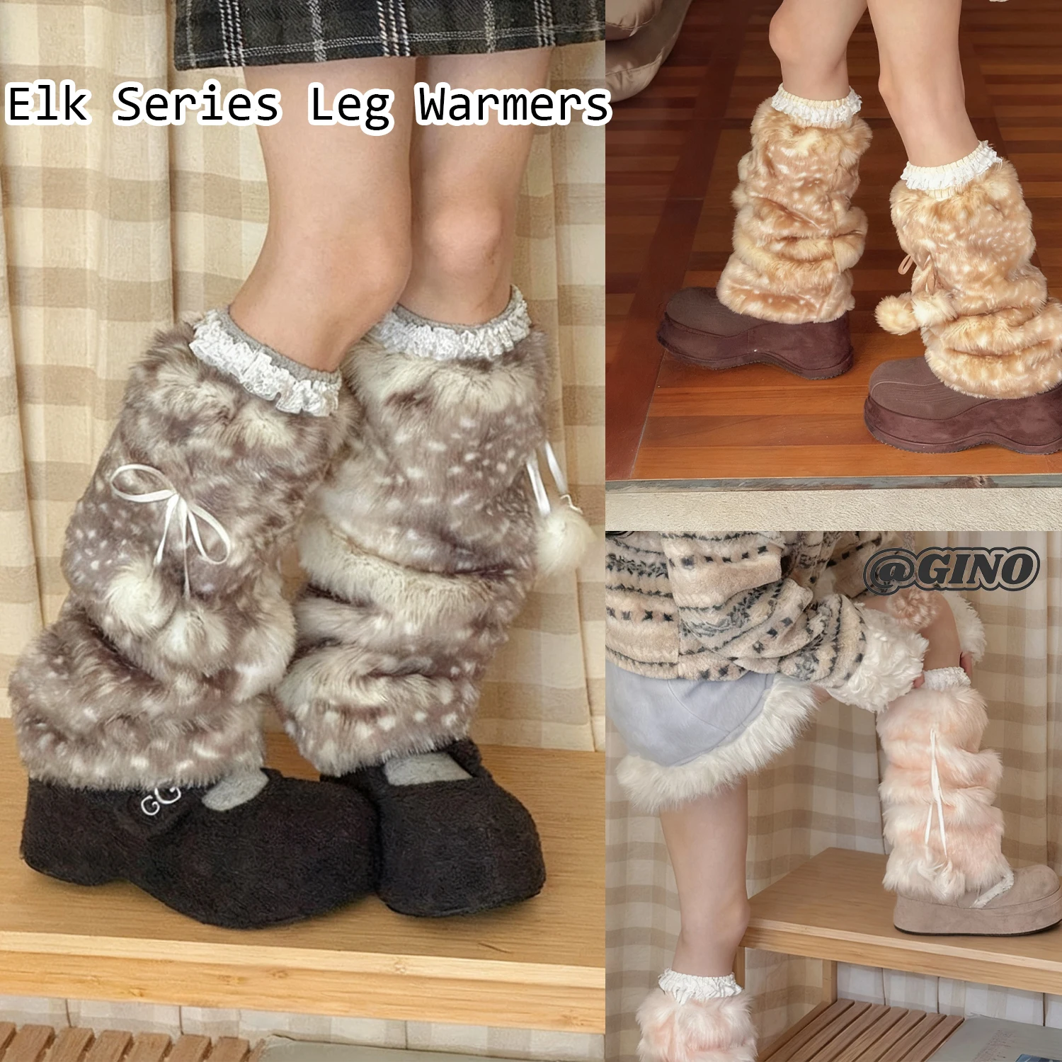 

Винтажные утолщенные гетры в японском стиле с оленями для девочек, зимние милые розовые комплекты теплых носков серии с оленями, милые стильные гетры Jk для девочек