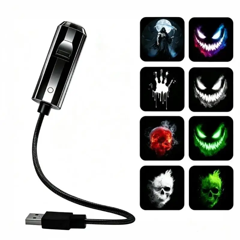Halloween USB Projector Light Skull Ghost LED Lamp 360 Degree Rotating Switchable Pattern For Night Ambiance
