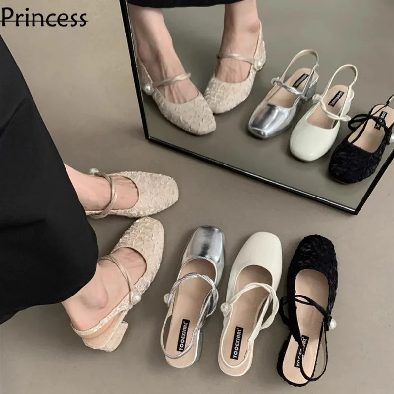 Silver Baotou Half Tuo French Design Feeling Small And Popular For Women's Summer Outwear Sandals 2024 New Matching Skirt Single