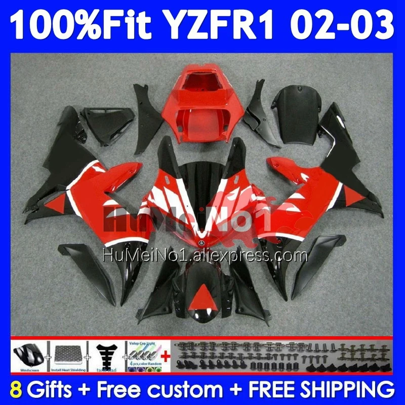 Body For YAMAHA YZF 1000 CC R1 R 1 YZF-R1 YZFR1 02 03 365No.37 YZF1000 1000CC YZF-1000 2002 Black red 2003 Injection Fairing