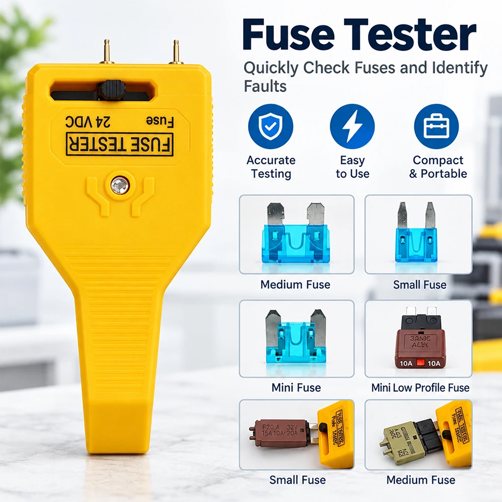 Multifunctional Car Fuse Tester Puller Adjustable Probe DC 12V 24V Universal for Mini Standard Large Blade Fuses