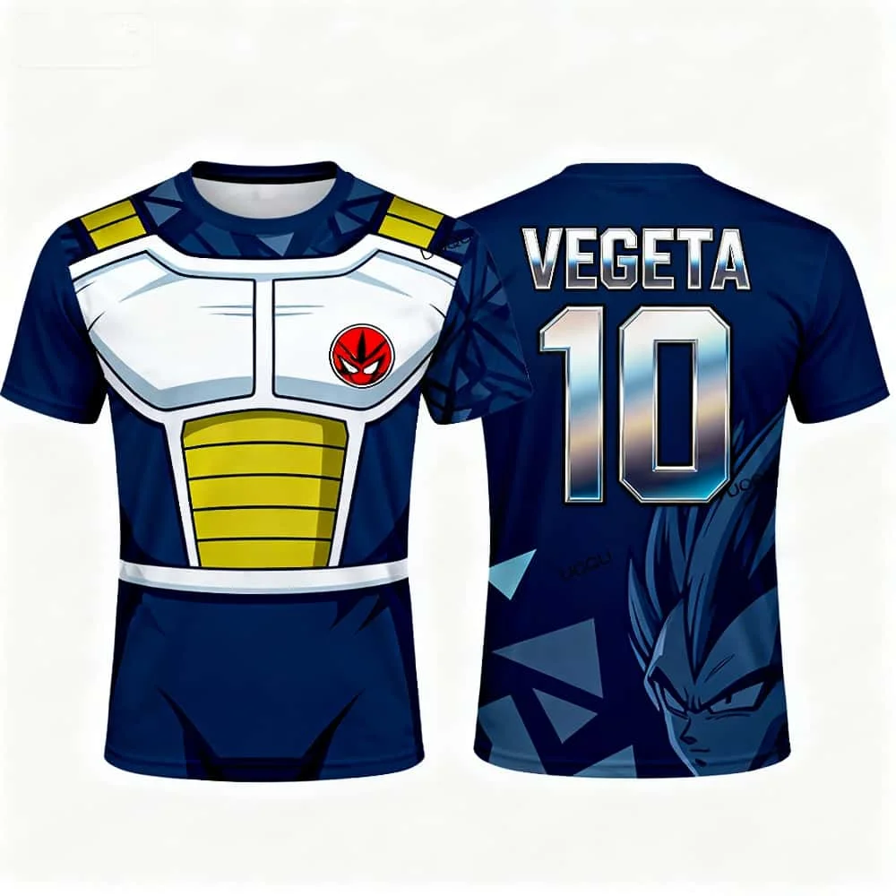 2026/27 Dragon Ball Vegeta 10 Nr. 10 3D-Druck Anime Fußballtrikot Rundhals-T-Shirt Blau Lässige Streetwear Unisex Kurzarm – Detail 9