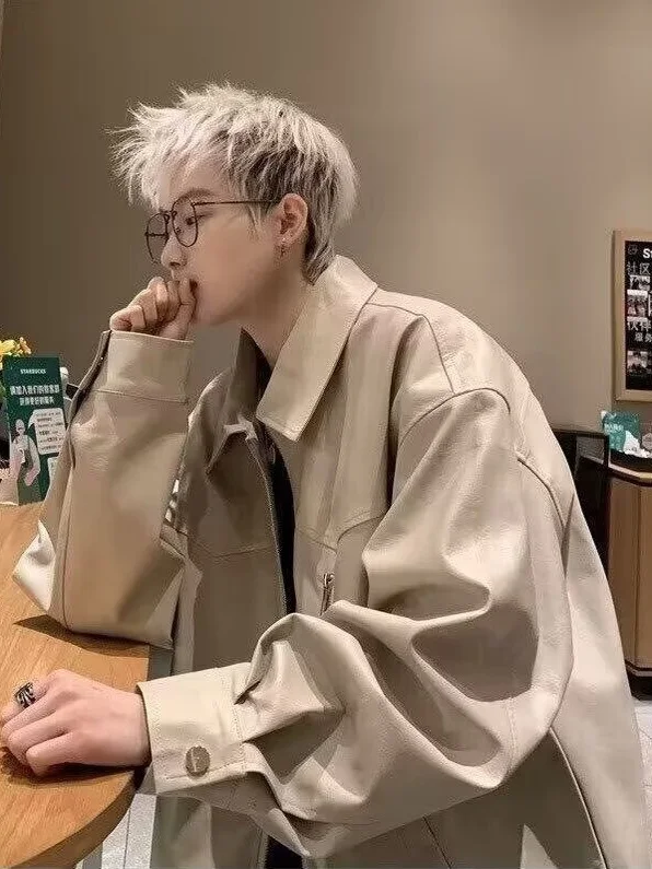 

Мужская рабочая одежда цвета хаки из искусственной кожи Jaet, американское винтажное осенне-зимнее мотоциклетное пальто, молодежное модное свободное пальто на молнии...