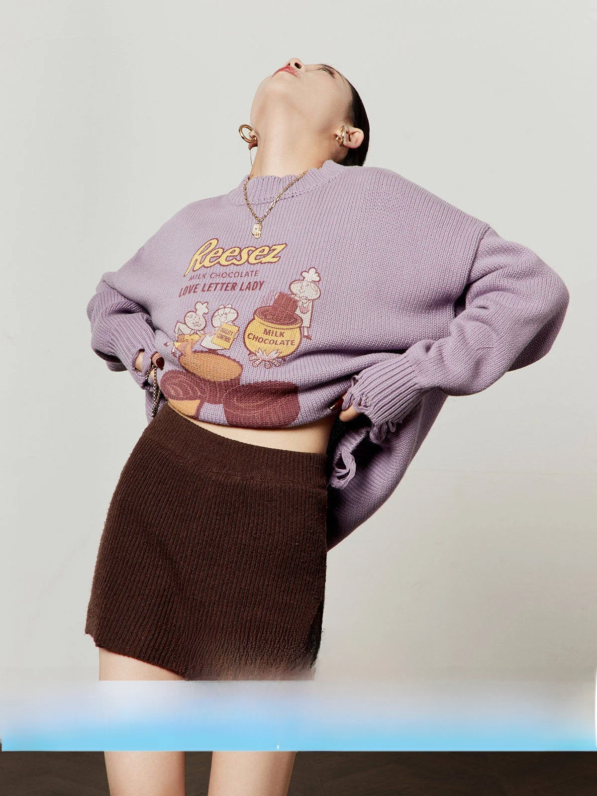 

Loose Women's Purple Sweater Spring 2026 New Print Casual Top Comfortable Knitted Soft Sle Commute Faion Regular Fit