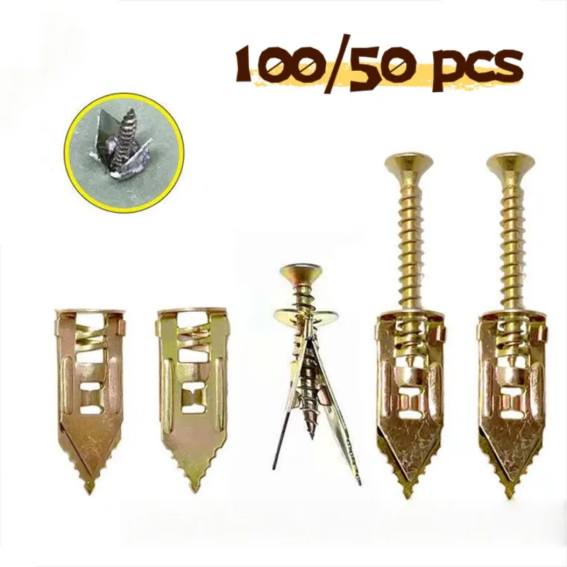 50/100pcs Self Drilling Drywall Anchors with Screws Expansion Nail Self-Tappe Screw Kit Heavy Duty Wall Anchors DIY Fixing Tools