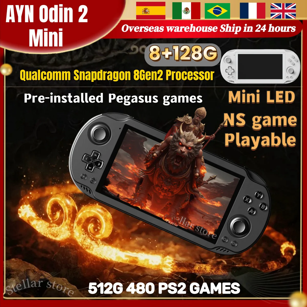 

Ayn Odin 2 Mini Retro Handheld Game Console Video Player 6 Inch Touch Screen Android13 8G+128G Wifi Bluetooth HD PSP PS2 Gift