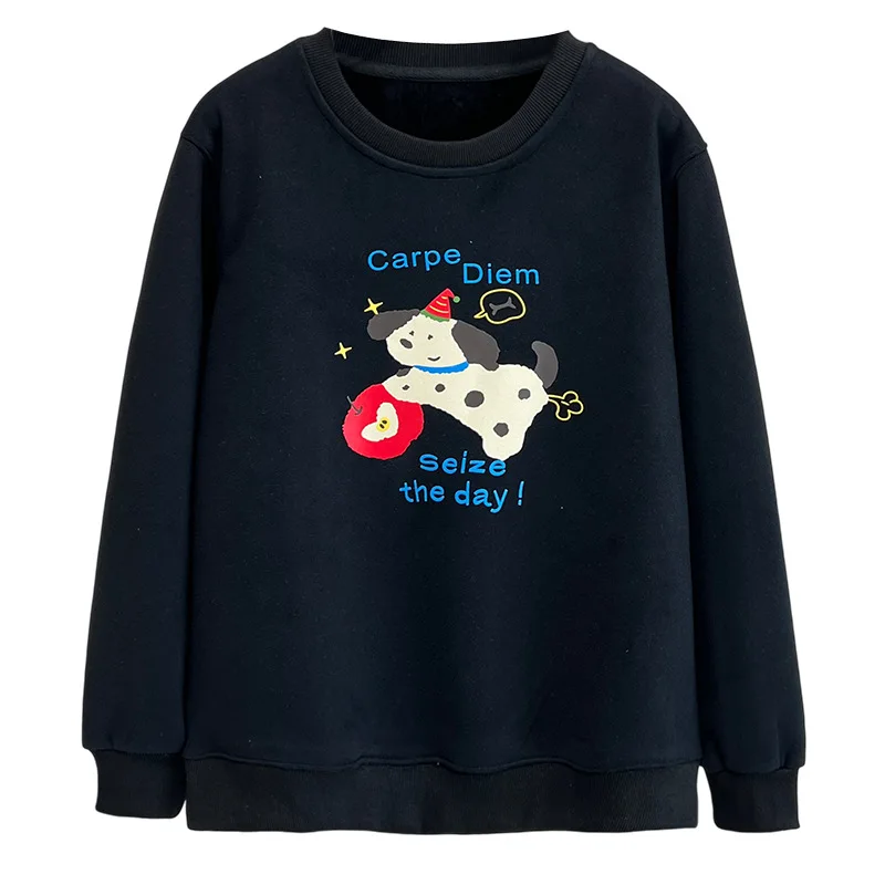 

XXXXL модная женская толстовка больших размеров, зимняя молодежная теплая флисовая и утолщенная толстовка с круглым вырезом и принтом мультфильма 2532