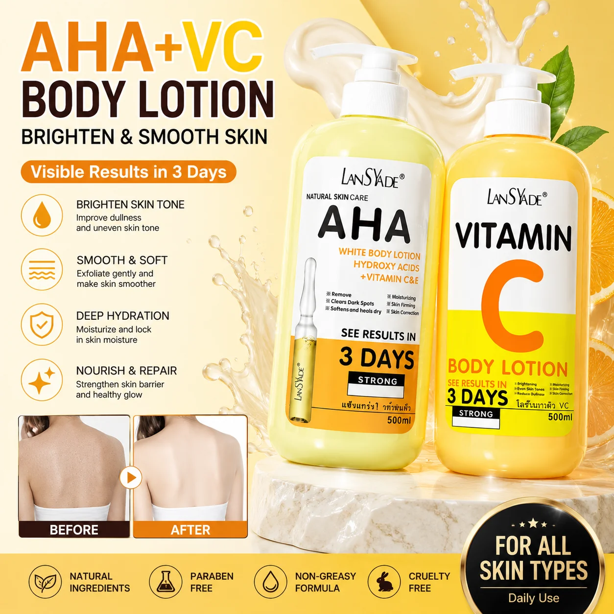 Advanced AHA Vitamin C Exfoliating Body Lotion with VE Brightening Hydrating Moisturizing Smooth Soft Nourishing Skin Lotion