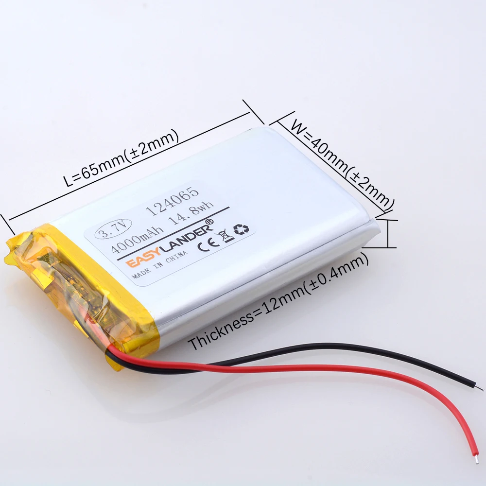 CE+Rohs 124065   3.7 فولت 4000 مللي أمبير بطارية ليثيوم أيون ليثيوم بوليمر ليبو قابلة للشحن