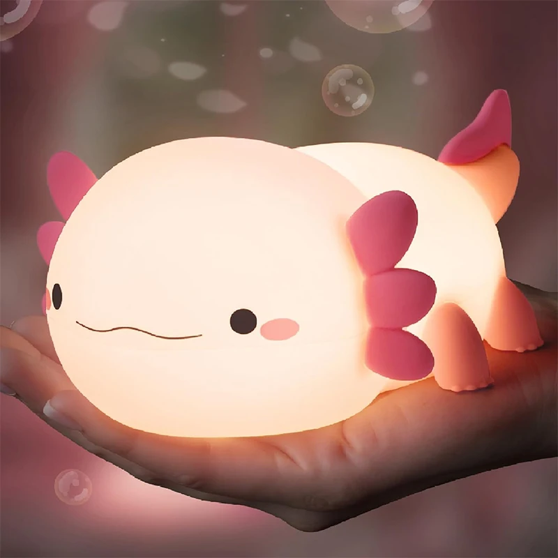 

Axolotl Night Light, Dimmable Silicone Animal Nursery Nightlight,Kawaii Rechargeable Bedside Touch Lamp,Baby Room Decor