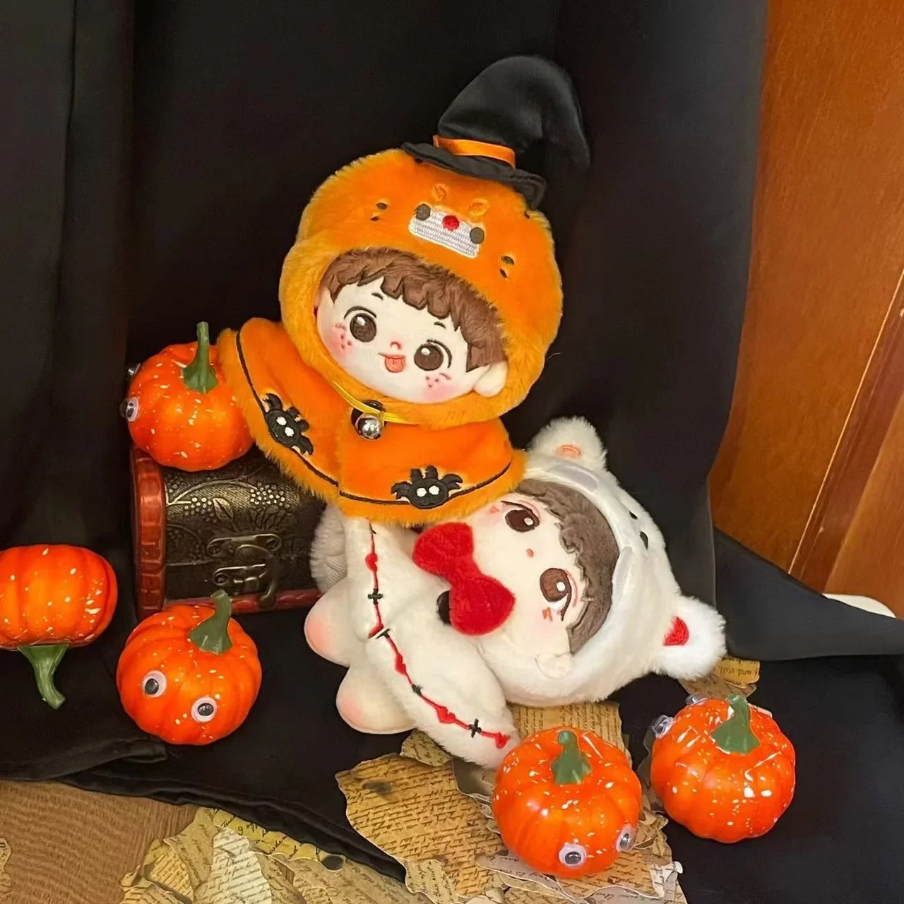Labubu I II Dolls Cool Clothes Halloween Pumpkin Accessories With Hat Korea Kpop Exo Clothing Plush Doll'S Clothes DIY Gifts