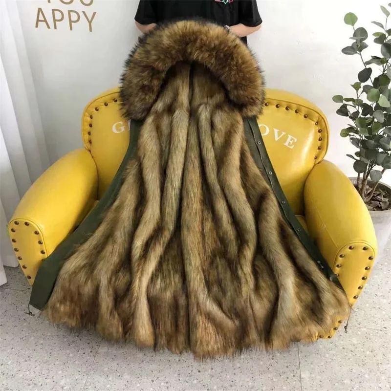 The 2022 Special Winter New Baotu Pai Overcome the Mid-long Removable Raccoon Fur Inner Belly Thick Imitation Fur Coat Female X1