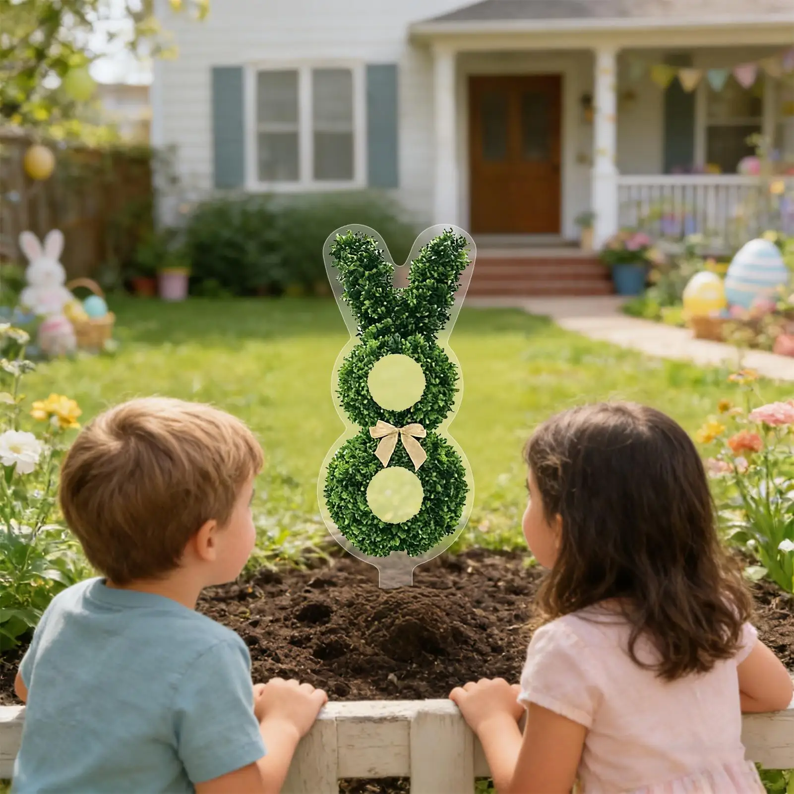Easter Garden Decor Acrylic Bunny Yard Stakes Outdoor Rabbit Ornament 2D Tree Hanger for Park Plant Planter Holiday Party Gift