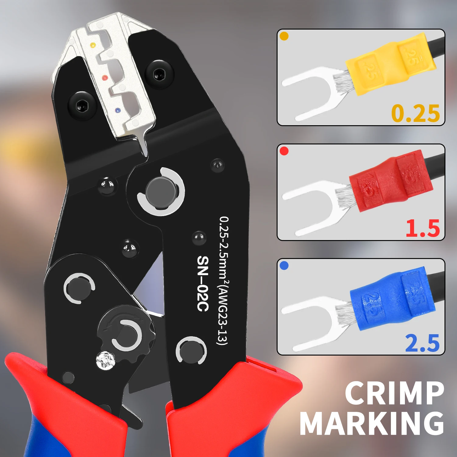 SN-02C Wire Crimping Plier Insulated Connectors Butt, Ring, Spade, Quick Disconnect - Crimp Terminals Cable Lugs Assortment Kit image 3