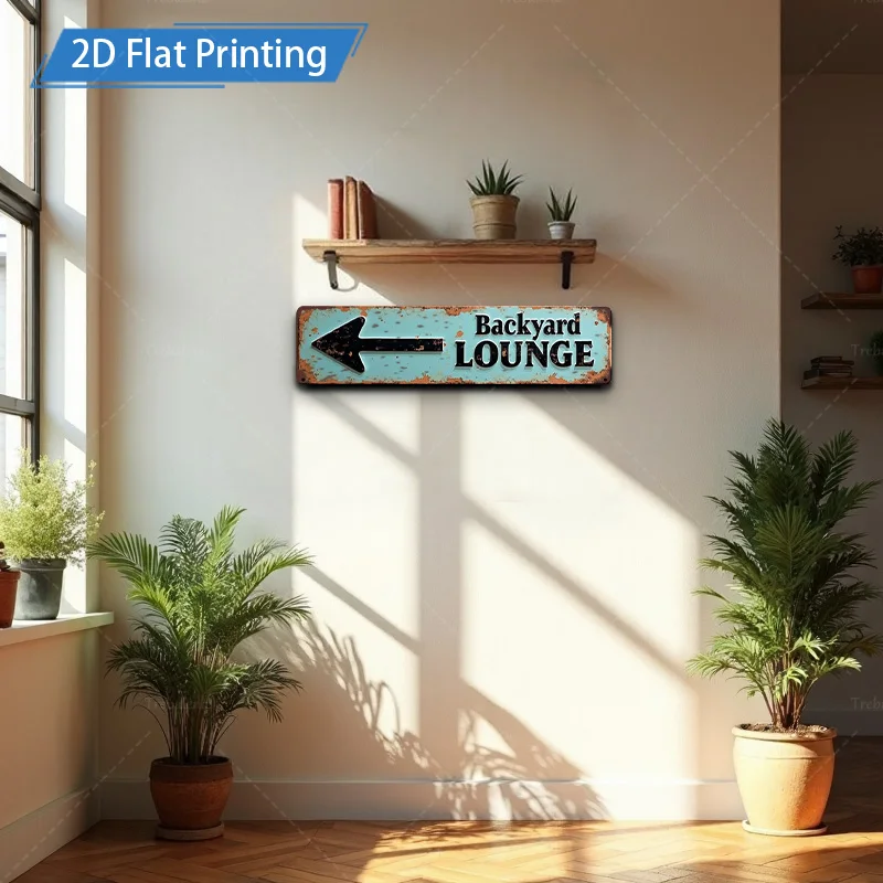 [2D FLAT] 1 قطعة لافتة معدنية، 4 × 16 بوصة لافتة صالة الفناء الخلفي ريفي 2D طباعة مسطحة فنية جدارية معدنية