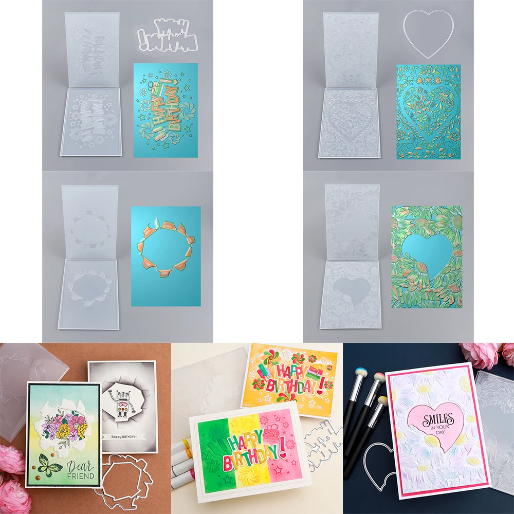 2025 nueva carpeta de estampado 3D y troqueles Set Irregular amor corazón corona patrón mixto plantilla para tarjeta de papel DIY agregar textura