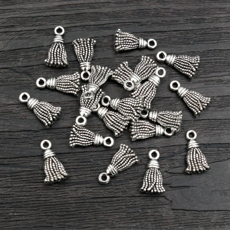 50pcs 13x7.5mm Antique Silver Plated Alloy Tassel Charms Pendant DIY Jewelry Making Accessories Findings For Necklace Bracelet