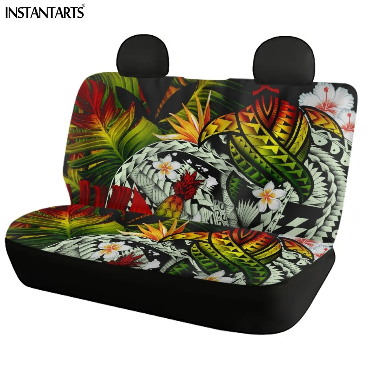 INSTANTARTS Hawaii Polynesian Plumeria Print Vehicle Seat Covers Bird of Paradise Front and Back Seat Soft Car Seat Protector