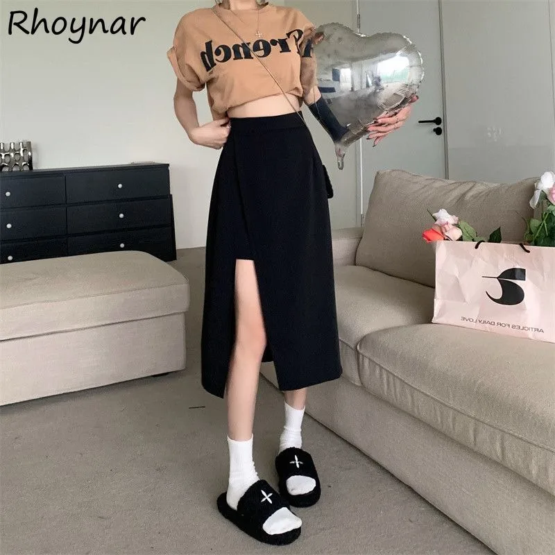 

Skirts Women Spring Girls High Street Design Hip-covering Side-silt Trendy Temperament Korean Fashion Stylish All-match Leisure