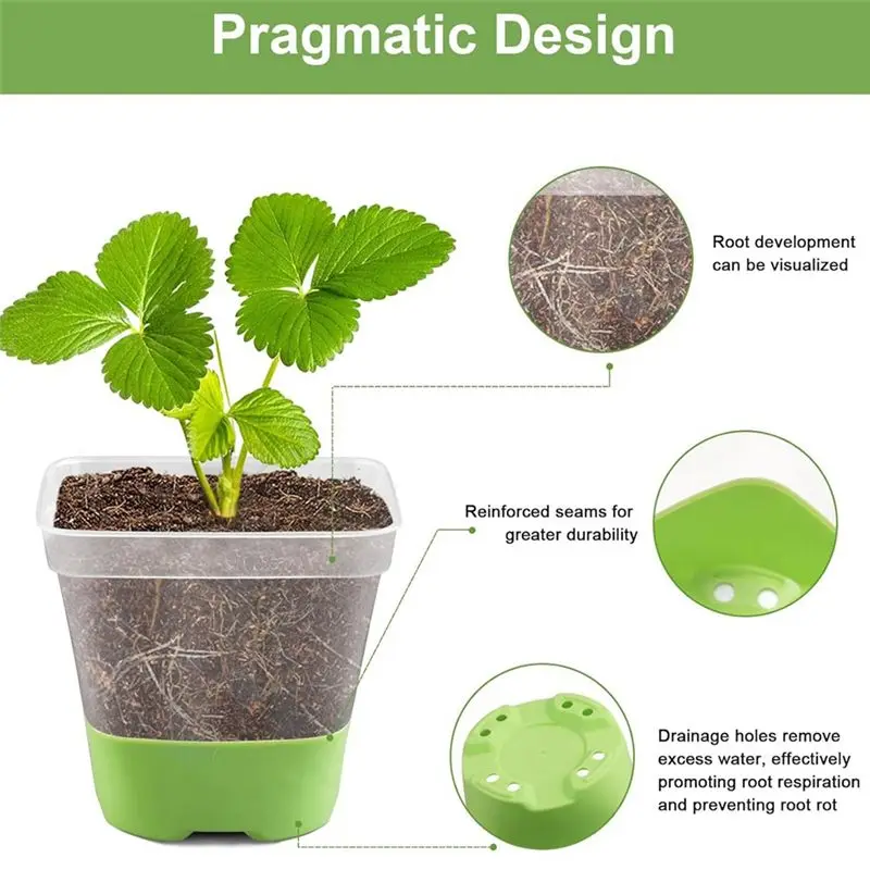 PZHI Plastic Nursery Pots with Silicone Base, 12 Pack 3 Inch Square Seedling Pots for Easy Transplant, Clear Plant Pots for