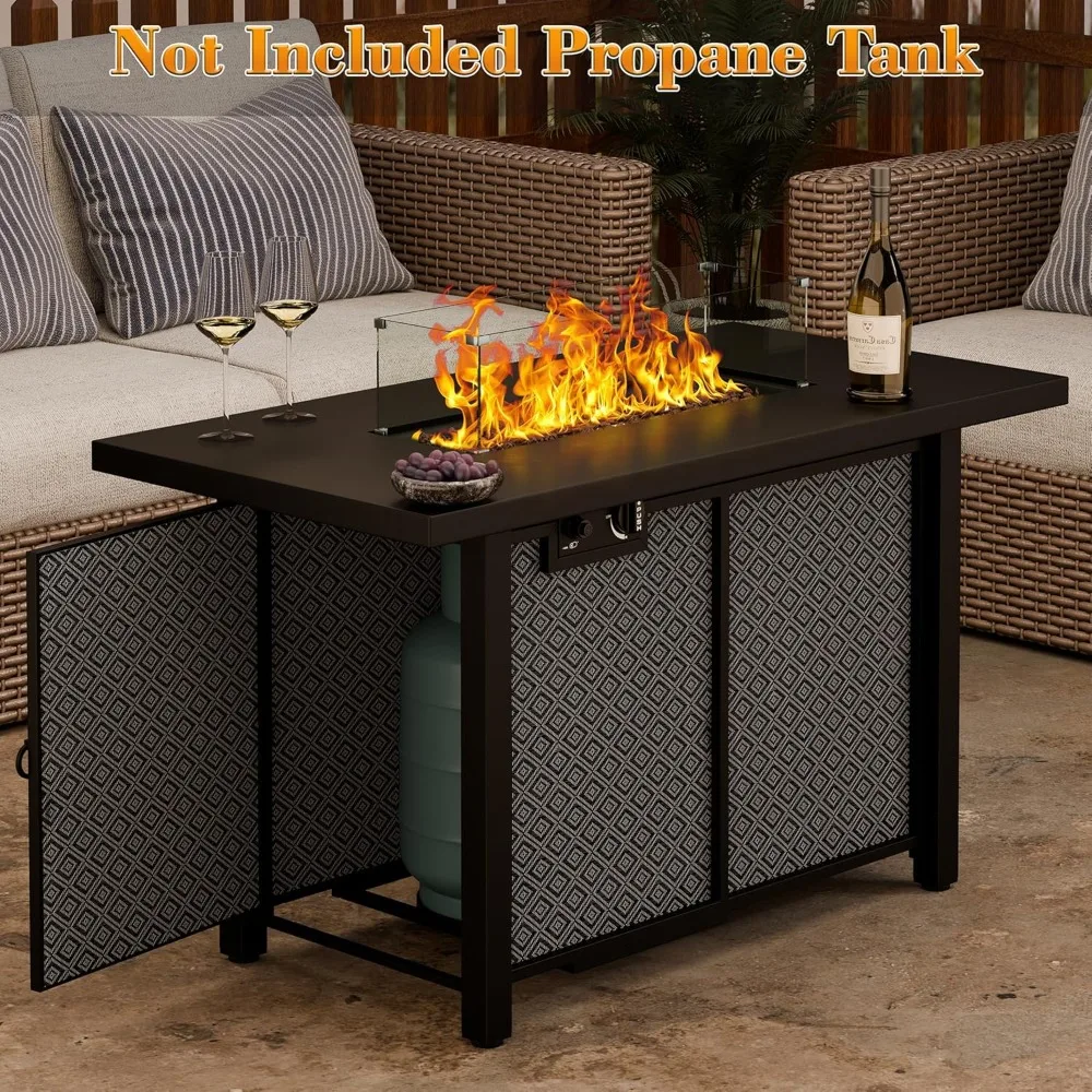 

Outdoor Fire Pit Table, 50,000 BTU, 43-Inch Rectangular with Rain Cover, Lid, and Lava Rocks
