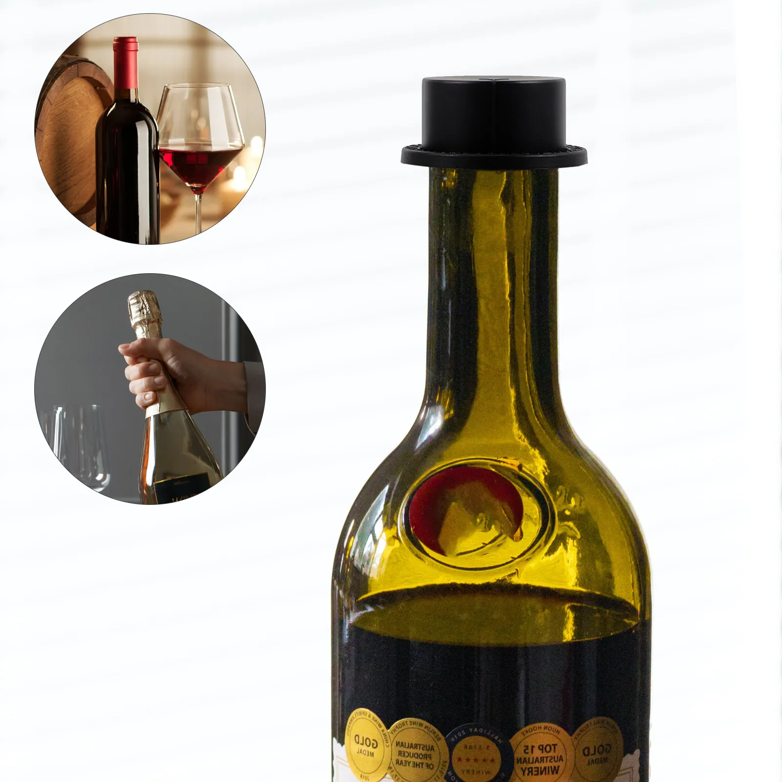 Tapón de Botella Inflable Reutilizable, Hermético, para Cerveza, Vino, Cava, Bebidas Carbonatadas, Tapón Decorativo Redondo para Botellas de Vidrio