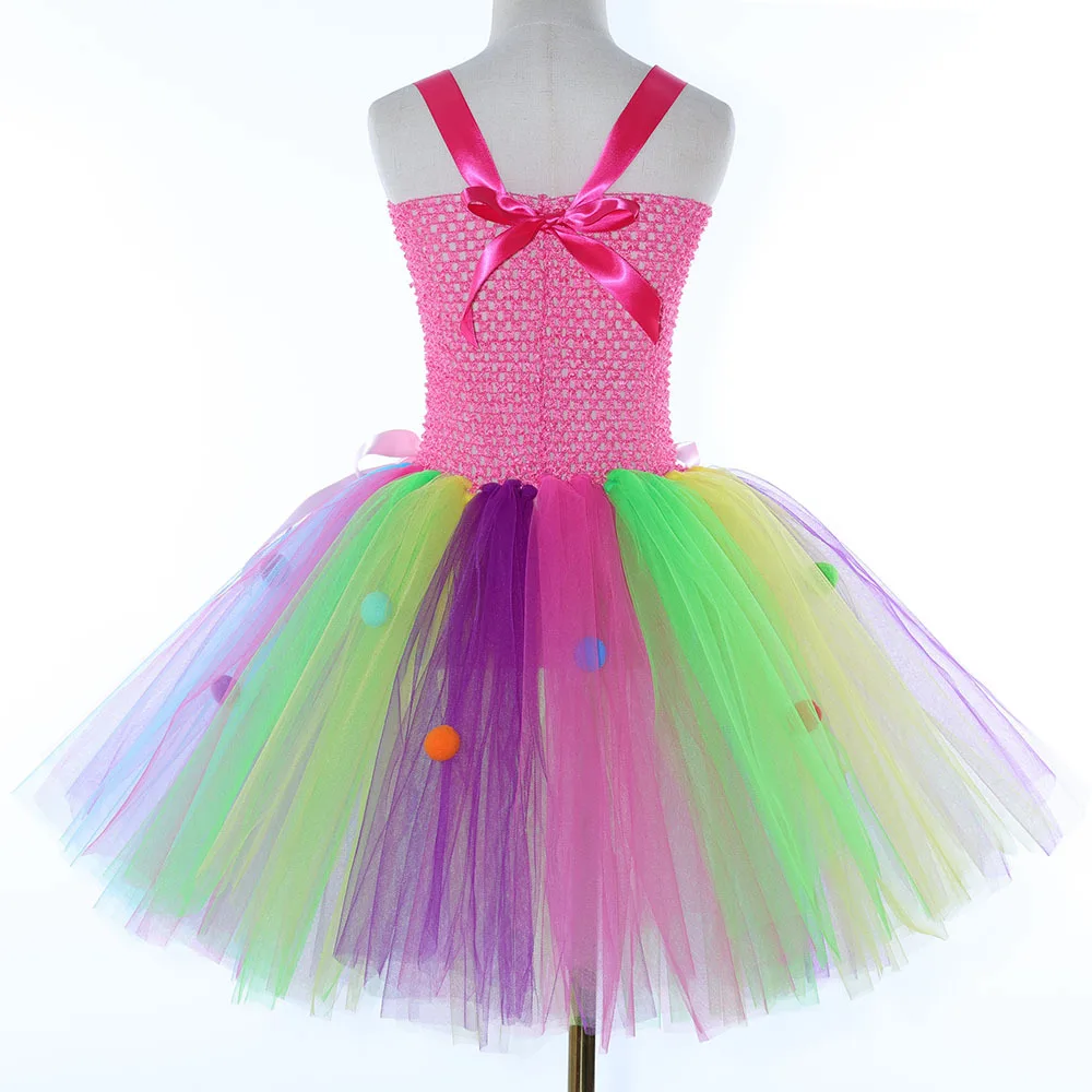 Halloween Girls Rainbow Cake Tulle Tutu Dress Children Candy Inspired Fluffy Skirt Youth Festive Attire Mesh Soft Fabric Outfit