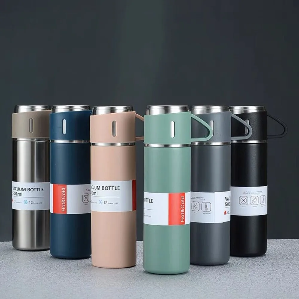 Water Flask 304 Stainless Steel Vacuum Insulated Bottle Set with Cup Business Style Vacuum Flask 500ml Thermal Bottle Hot Drink