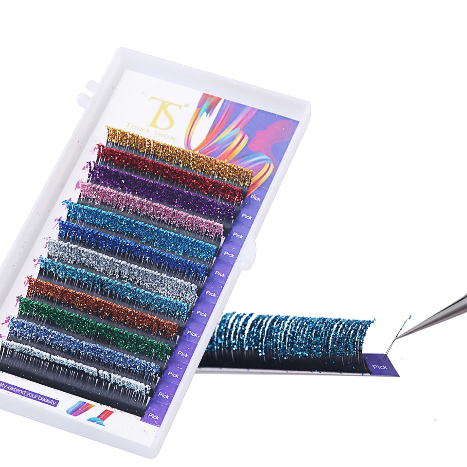 Newcome mix glitter cor extensões de cílios 0.10 d todos os tamanhos beleza cor cílios cílios falsos ferramenta de maquiagem