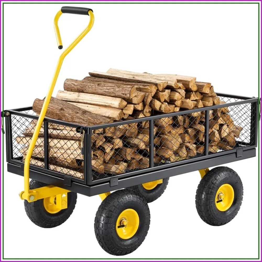 Heavy Duty Steel Garden Cart 900 lbs Capacity, 2-in-1 Convertible Wagon with Detachable Sides & 10